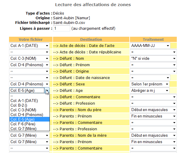 Exemple d'&eacute;cran d'affectation de zones